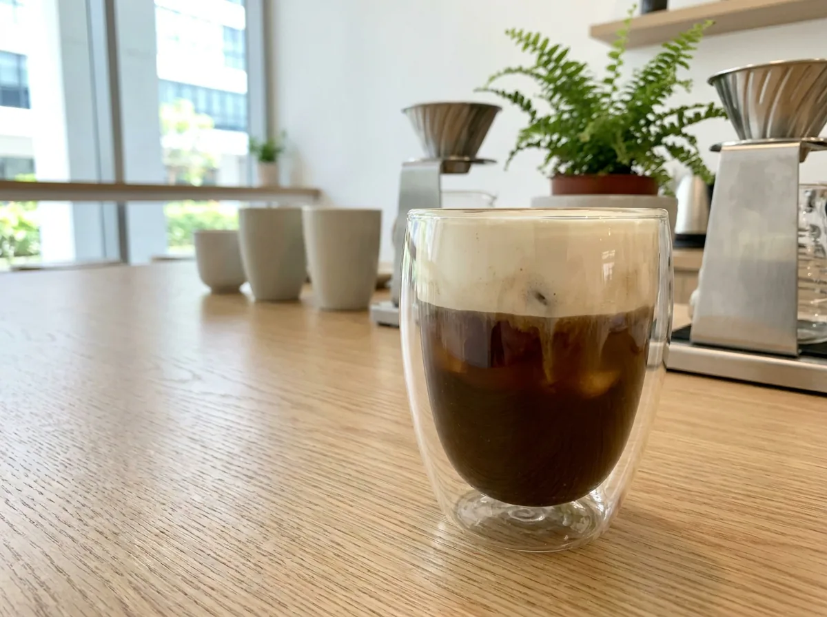 Cà phê muối — dark Vietnamese coffee in a glass under a pale salted cream cap